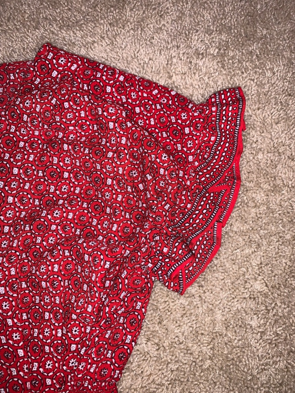 Max Studio Women’s Red Floral Ruffle Peplum Waist Bow Tie Smocked Women's Top - Picture 4 of 9
